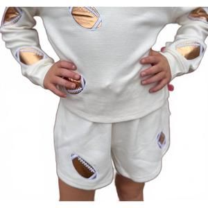 NEW PAPER FLOWER girl's waffle knit top in game day football all over